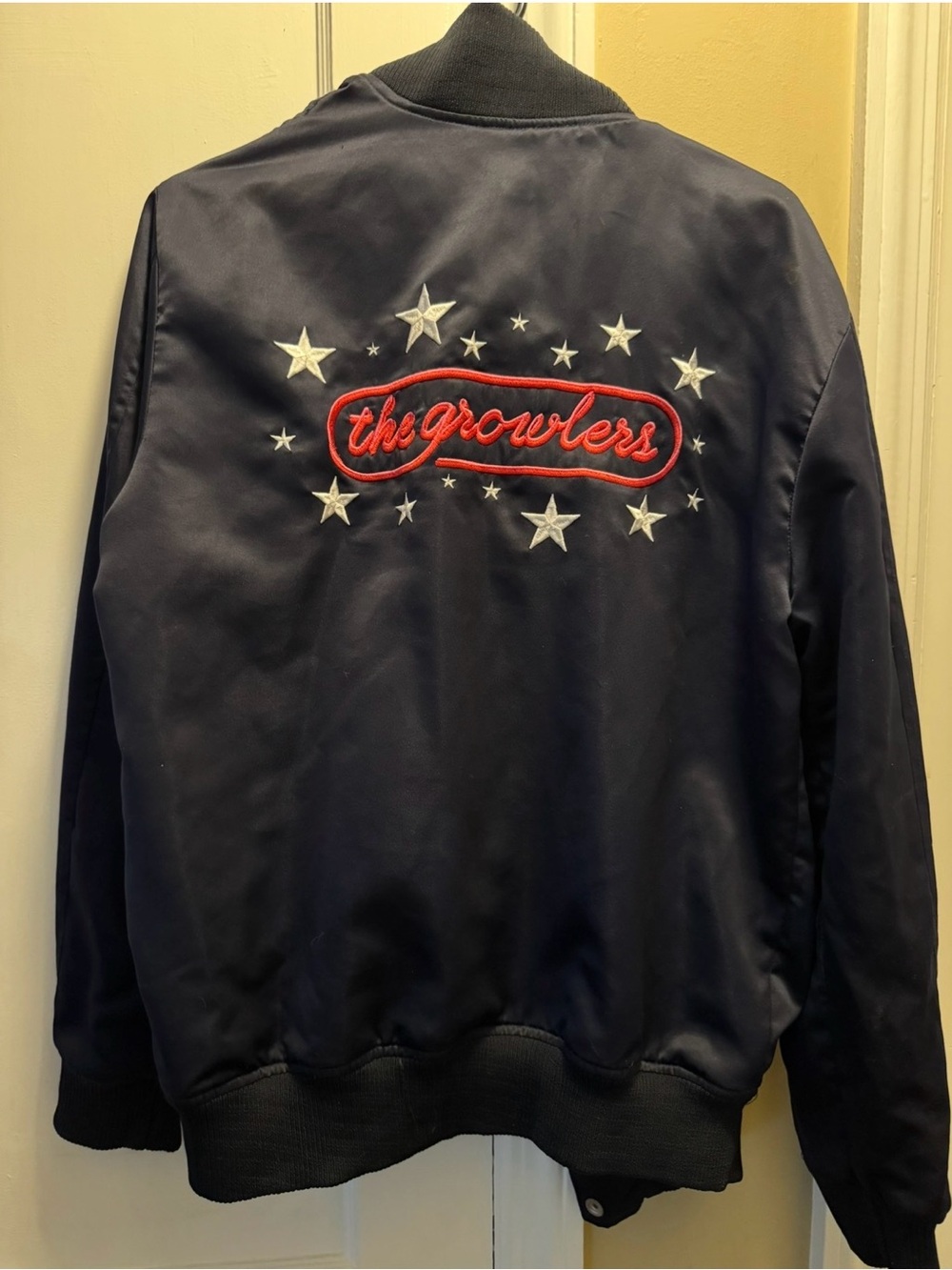 The Growlers City Club Embroidered Star Bomber Jacket - Navy & Red